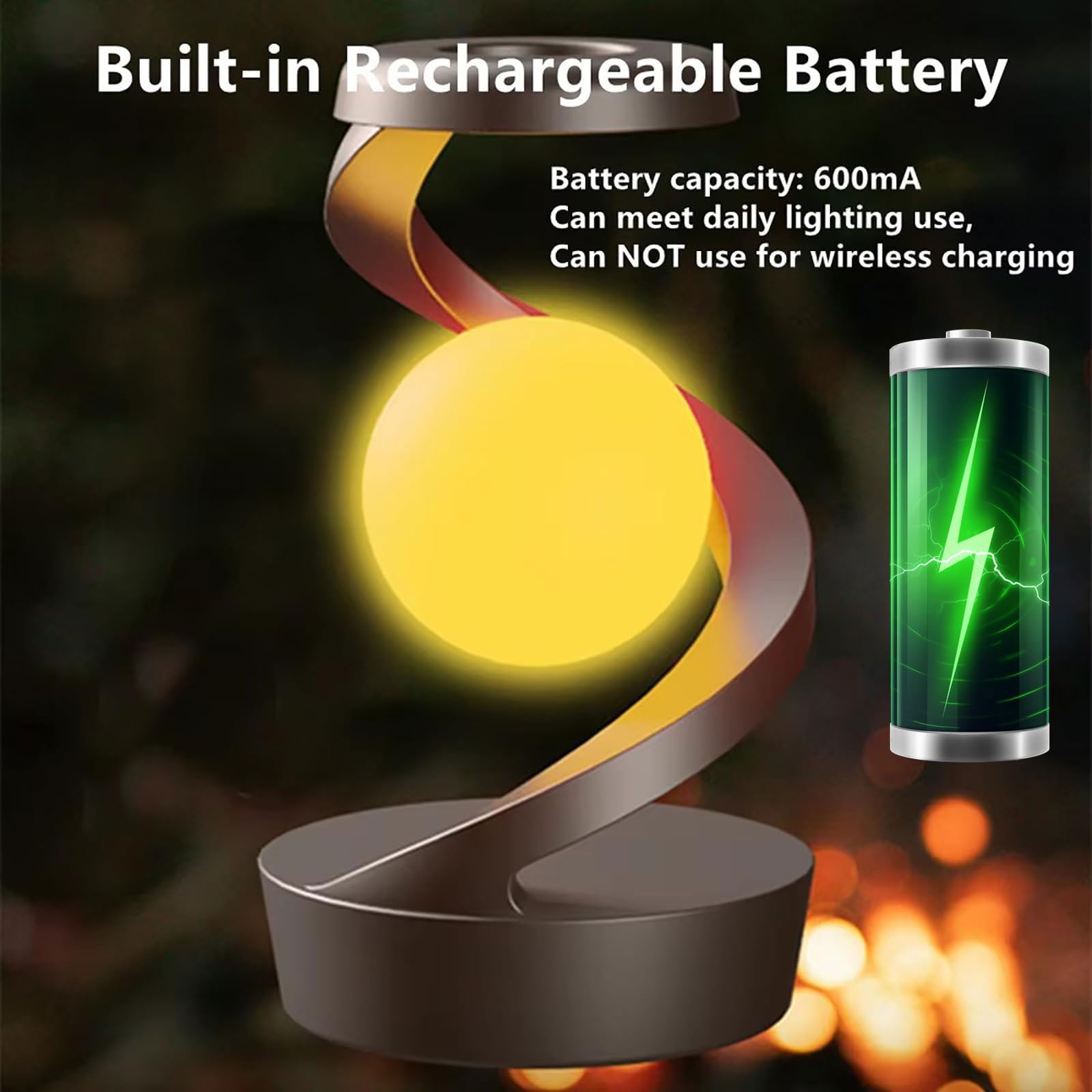 Luz de Bola Flotante con Cargador Inalámbrico, Lámpara Moderna Flotante y Giratoria 360°, Lámpara 3D de Luna Luz Nocturna RGB para Dormitorio, Sala de Estar o Mesita de Noche
