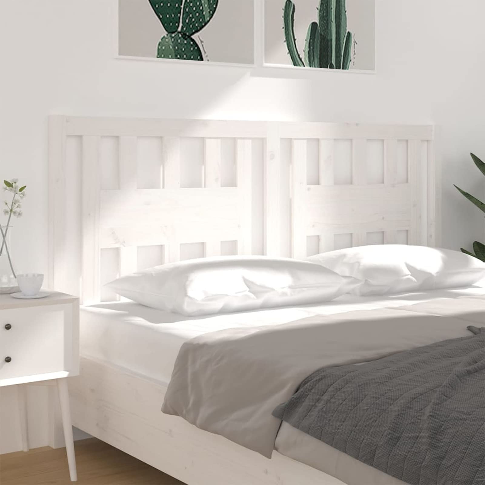 Cabecero, Cabezal De Cama, Cabezales Dormitorios Modernos, Cabecera para Cama, Madera Maciza de Pino Blanco 146x4x100 cm