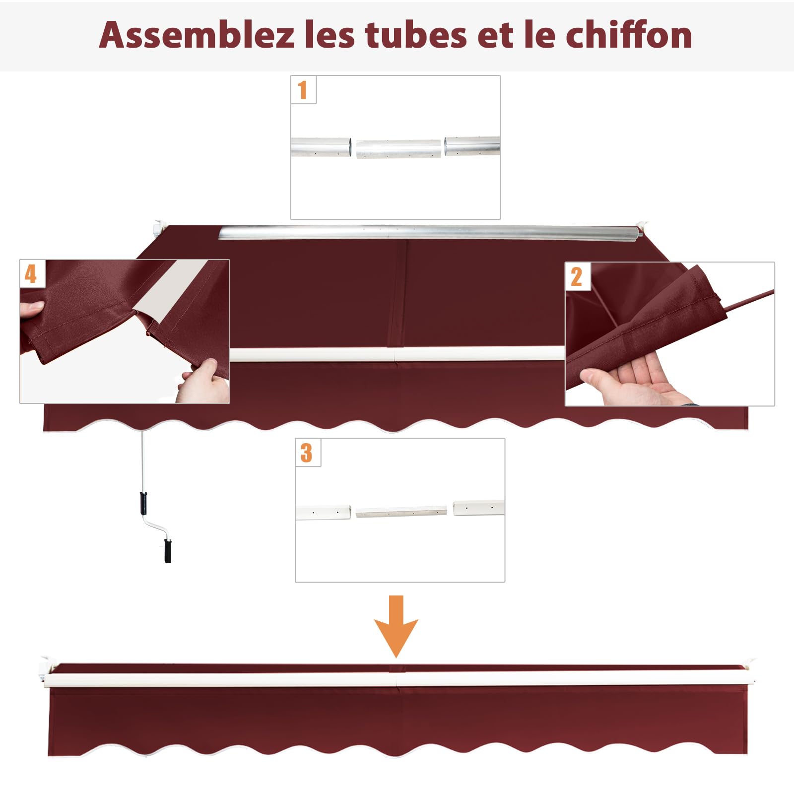 COSTWAY Store Banne Manuel Rétractable de 245 x 200CM Angle Ajustable 40°-100°, Auvent de Terrasse en Aluminium Manivelle Tissu Résistant aux UV et Eau pour Fenêtre Terrasse Balcon (Rouge)