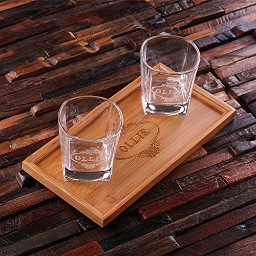 Teals Prairie & Co. Personalized Bar Tray Set with Decanter and 2 Whiskey Glasses