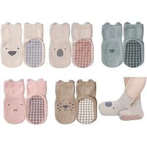 Exemaba Rutschfeste Socken für Baby Mädchen Jungen 5 Paar Kinder Anti Rutsch Socken Sportsocken Stoppersocken (M, 5 Farben)