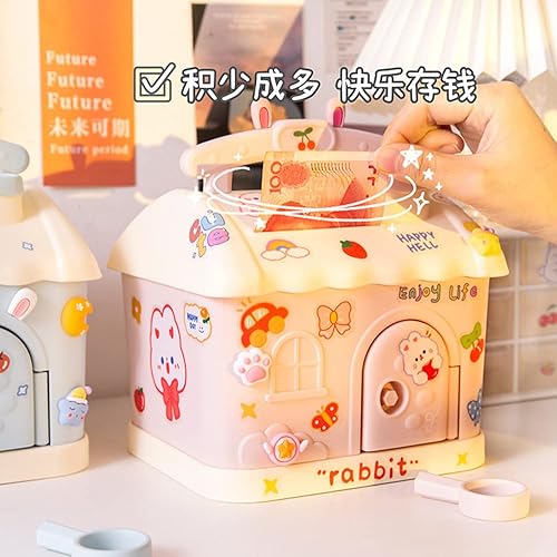 Miniatura 6 de Alcancía Kawaii con calcomanías y parches, banco de dinero Kawaii para papel y monedas, bonita caja de almacenamiento para niñas y adolescentes,