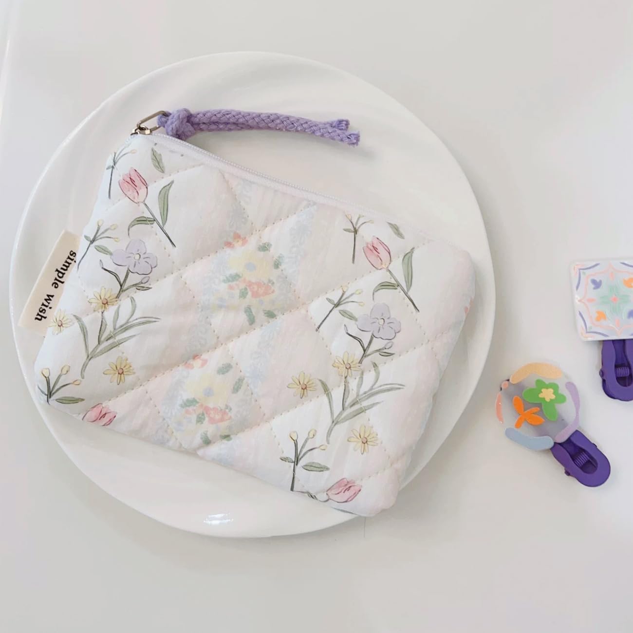 Cotton Quilted Floral Coin Purse Digital Camera Pouch with Cute Prints Zipper for Women Girls (FLOWERS) - Image 6