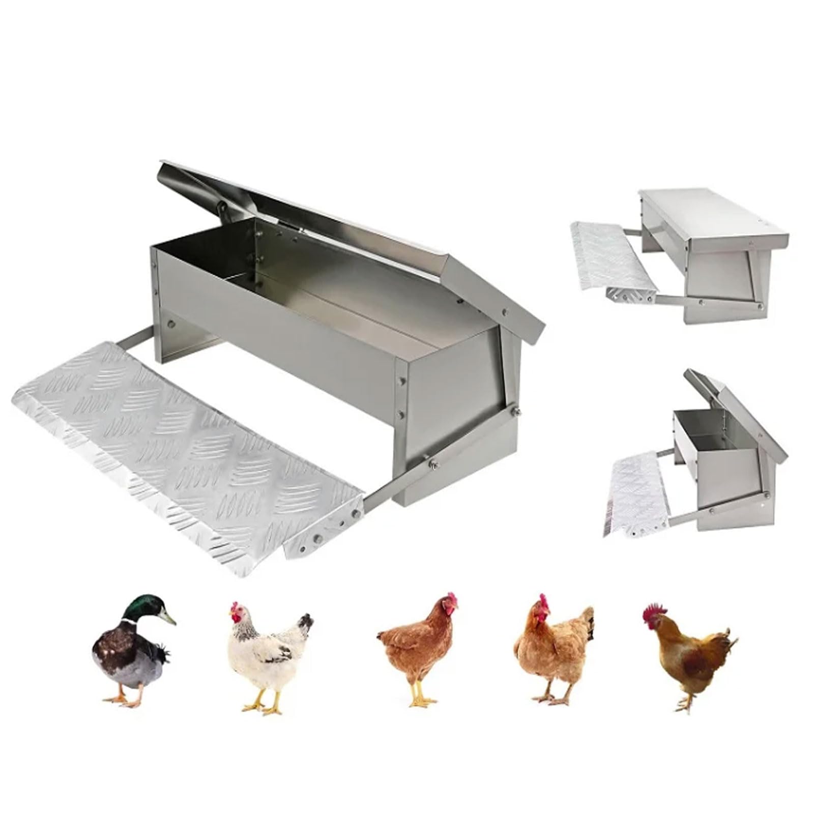 Comedero Automático para Pollos Comedero Galvanizado para Pollos de 4-9 Kg de Capacidad con Pedal y Tapa Resistente a la Intemperie para Aves de Corral, Faisanes y Patos(Size:Large - 82.5x18cm)