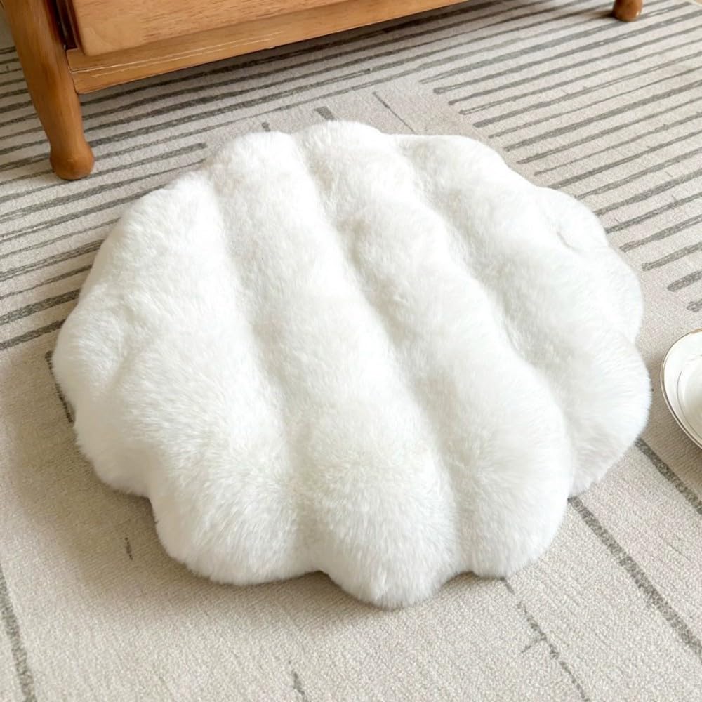 rlmiesy Round Chair Cushions Plush Chair Pads Memory Foam Seat Cushion Bubble Rabbit Fluff Seat Pad for Home Office Kitchen Dining Chairs (White, 16