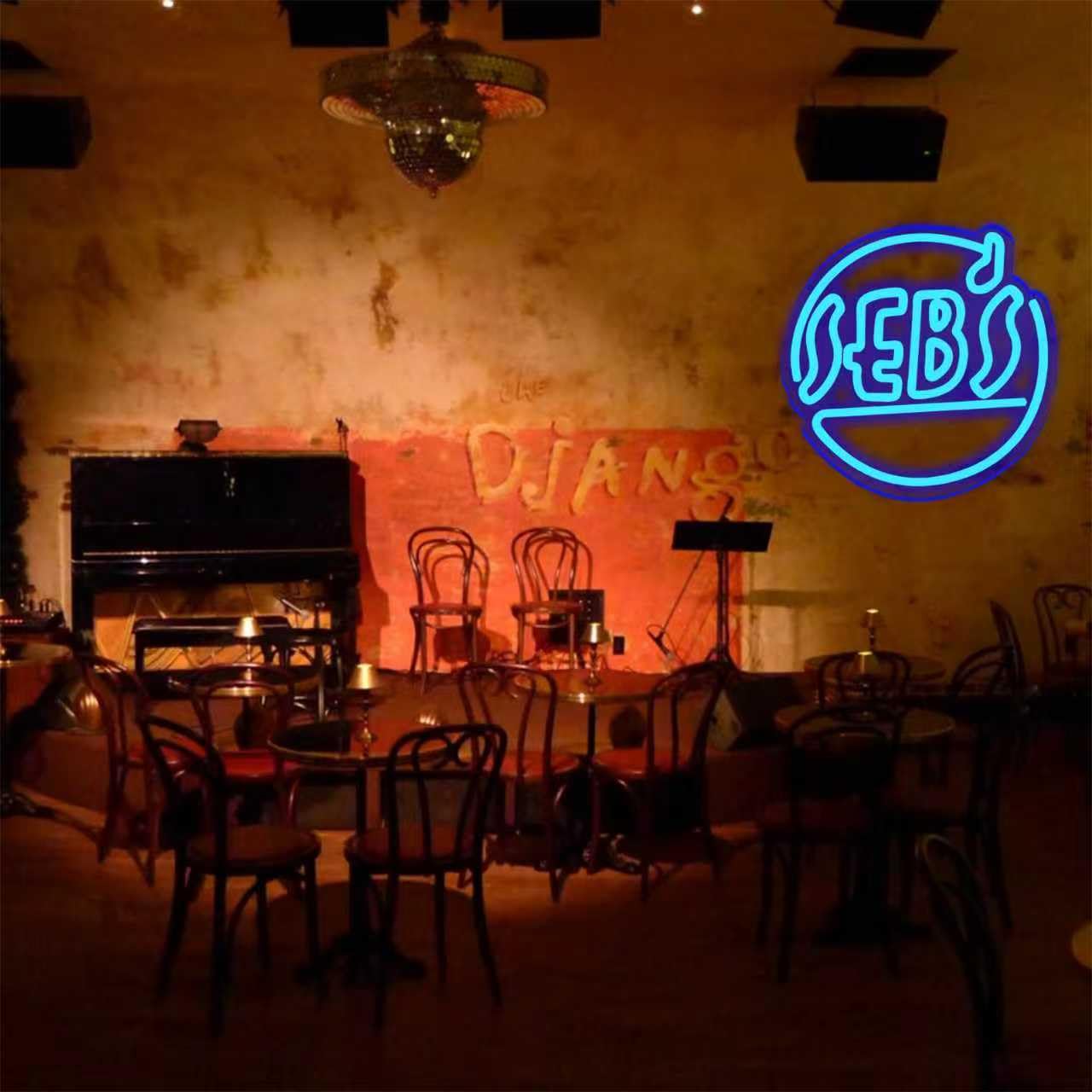 Seb's - Insegna al neon a LED blu jazz, per decorazione da parete, dimmerabile, alimentata tramite USB, per camera da letto, bar, club, ufficio, studio, feste, fan della musica, idea regalo