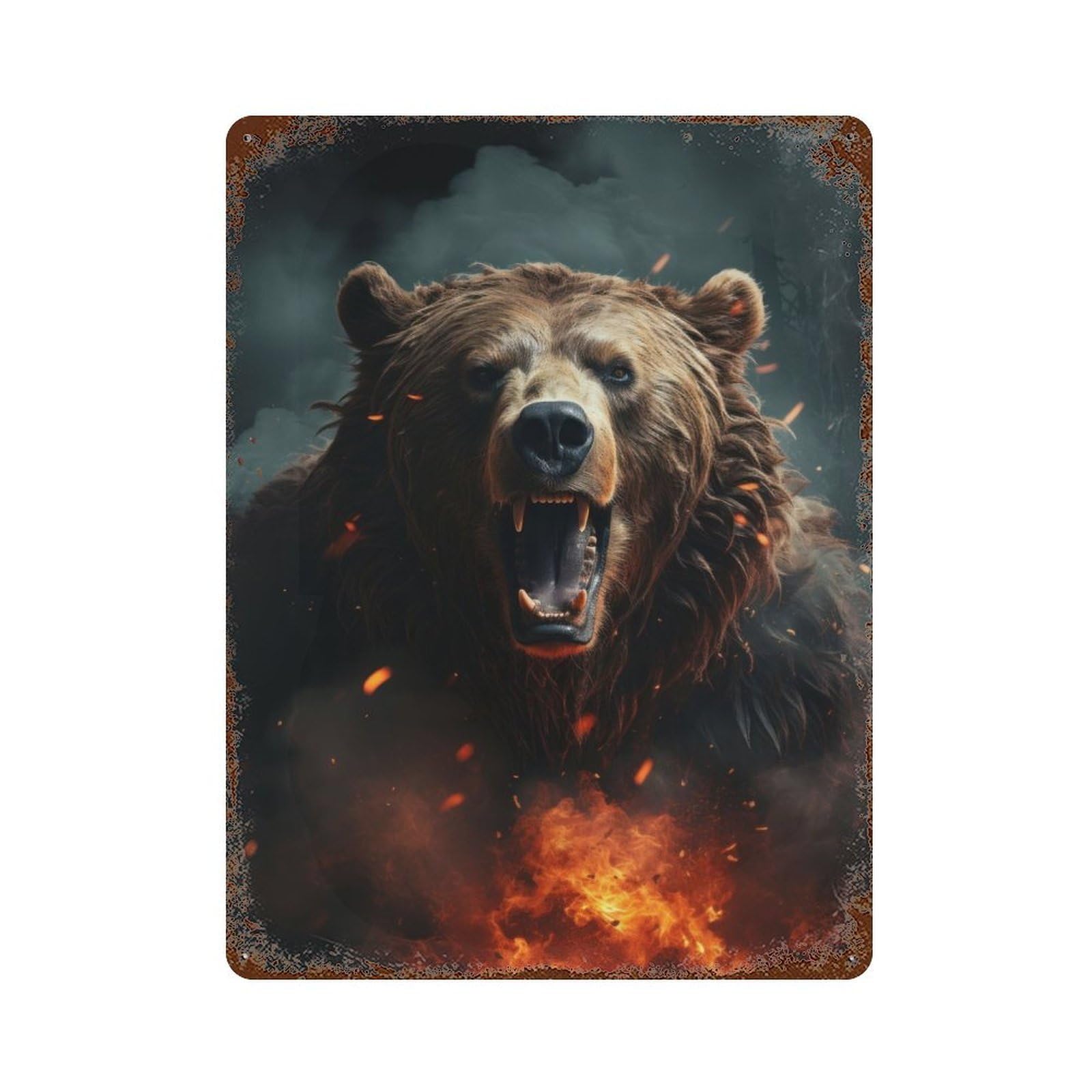 Decorative Tin Sign Angry Bear 15.7"x11.8", Novelty Wall Decor for Shed, Workshop And Garage Wall Decor