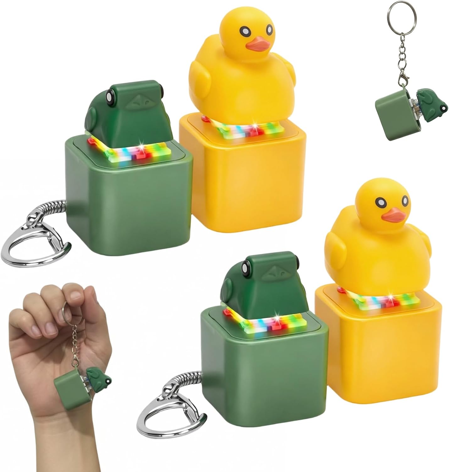 Frog Croaking Keychain, Realistic Animal Sound Maker for Stress Management, Portable Noise Maker for Office and Travel Use, Set of Four with Frogs and Ducks