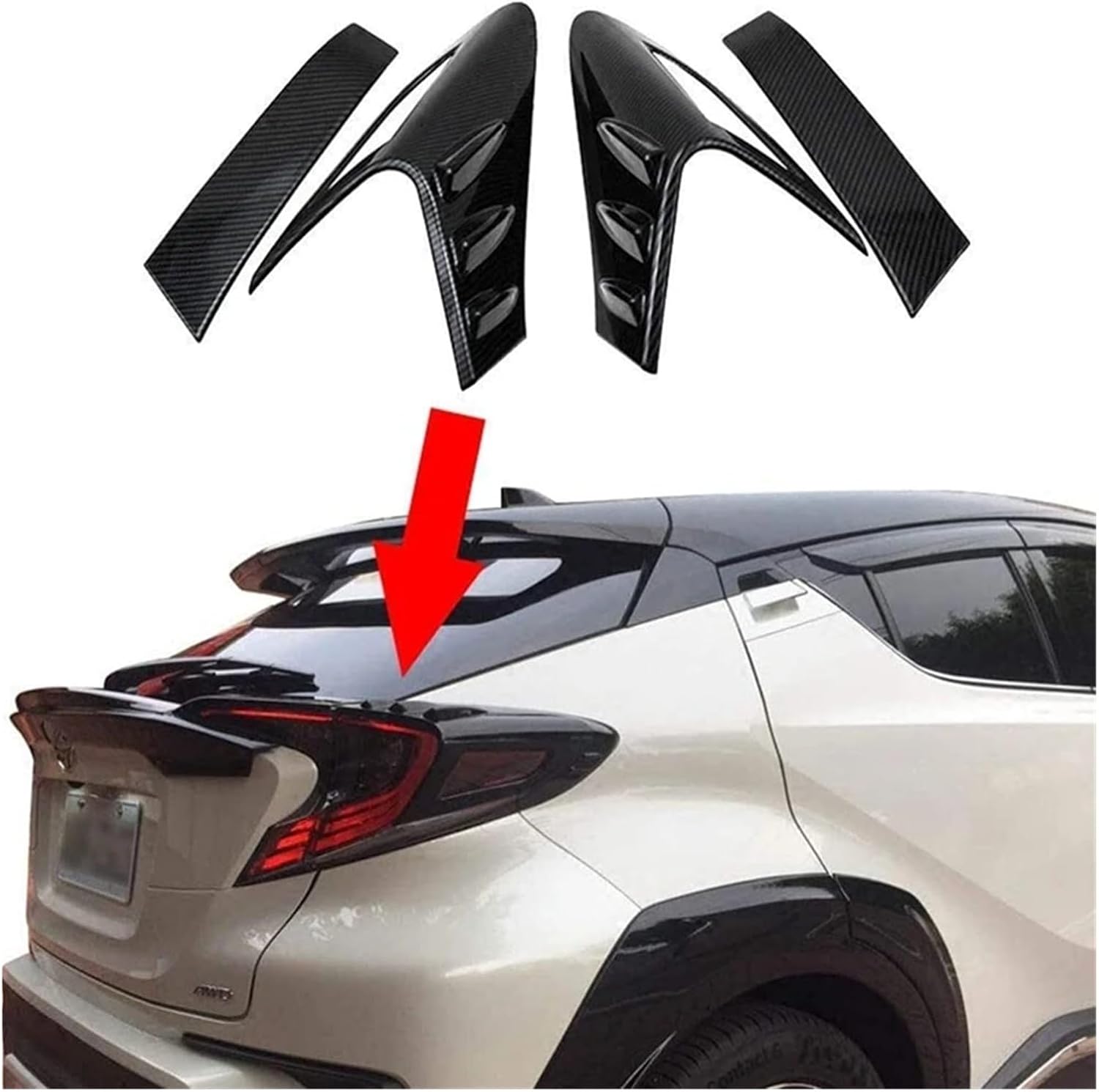 4Pcs Carbon Fiber Style Rear Back Lamp Tail Light Cover Trim Compatible with Toyota CHR C-HR 2016-2018