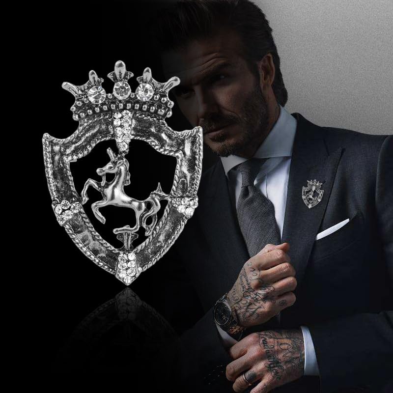 Image of Vintage Crown Horse Brooch Pins for Women Men Rhinestone Shield Horse Animal Badge Lapel Pin Suit Coat Accessories Jewelry