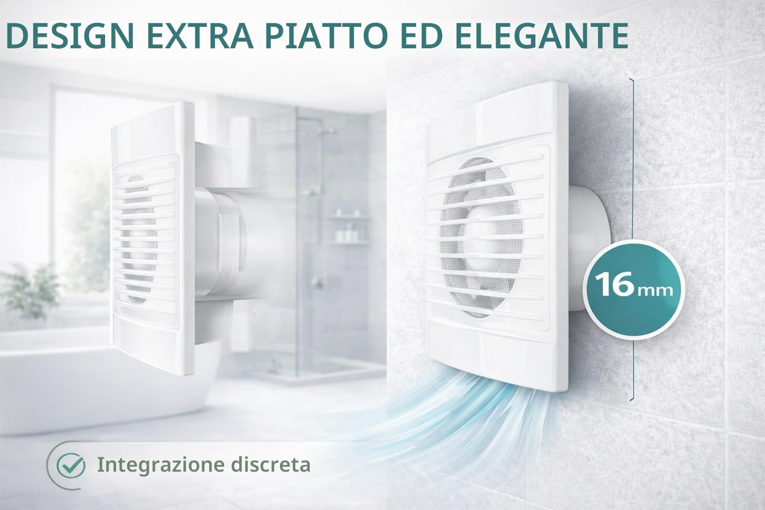 RASMACOR Aspiratore Aria 100 mm EXT-001 | 15W A+ Ultra silenzioso (36 dB) | Portata 180 m³/h | Extra piatto | Valvola di non ritorno & Griglia anti-insetti | Bagno, parete e soffitto