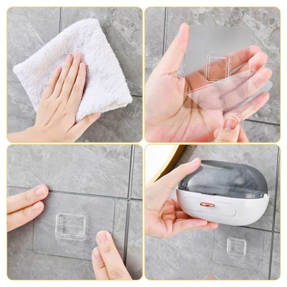 Jabonera De Pared Sin Taladro (2 Unidades) - ABS, Autoadhesiva, Con Bandeja De Agua Y Ganchos, Color Gris