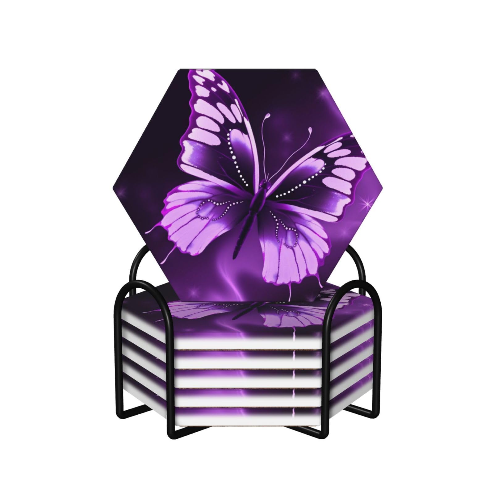 Dessous de verre céramique liège résistant chaleur rayures ensemble de 6 pièces violet