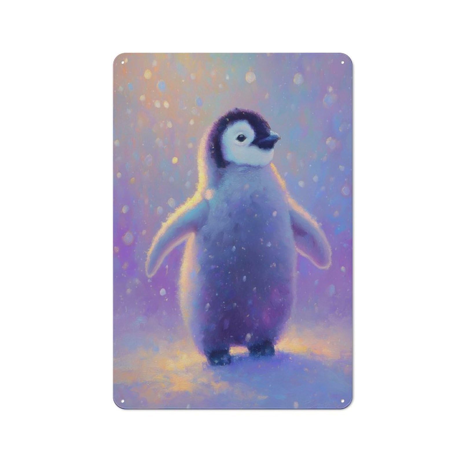 Junmoney Style-8 Tin Wall Plaque 30X20cm With Cute Penguin In Winter Wonderland For Café Or Home Bar, New-Space Wall Decor For Hospitality Decor Collectors