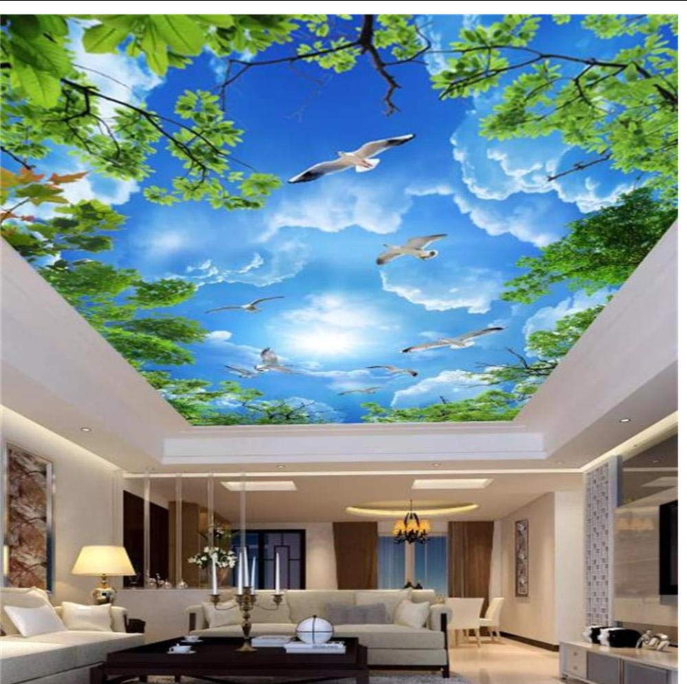Buy 3d photo wallpaper custom ceiling livingroom mural blue sky white cloud green leave