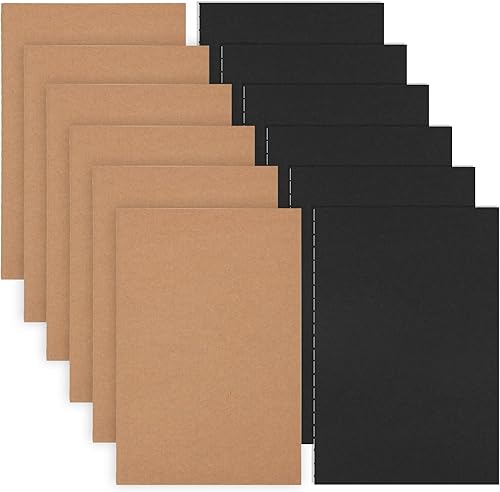 EOOUT Paquete de 12 diarios rayados A5 para escribir, cuadernos de papel kraft de 8.3 x 5.5 pulgadas, 30 hojas y 60 páginas con cubierta negra y