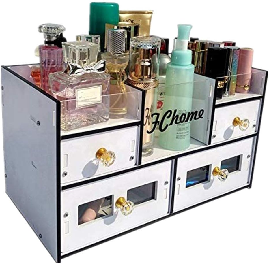 Makeup Organizer,Christmas Gifts 4 Drawers Acrylic and PVC Cosmetics Storage Case Large Capacity Multi-Function Storage Container Box for Jewelry, Makeup Brushes, Lipsticks and More