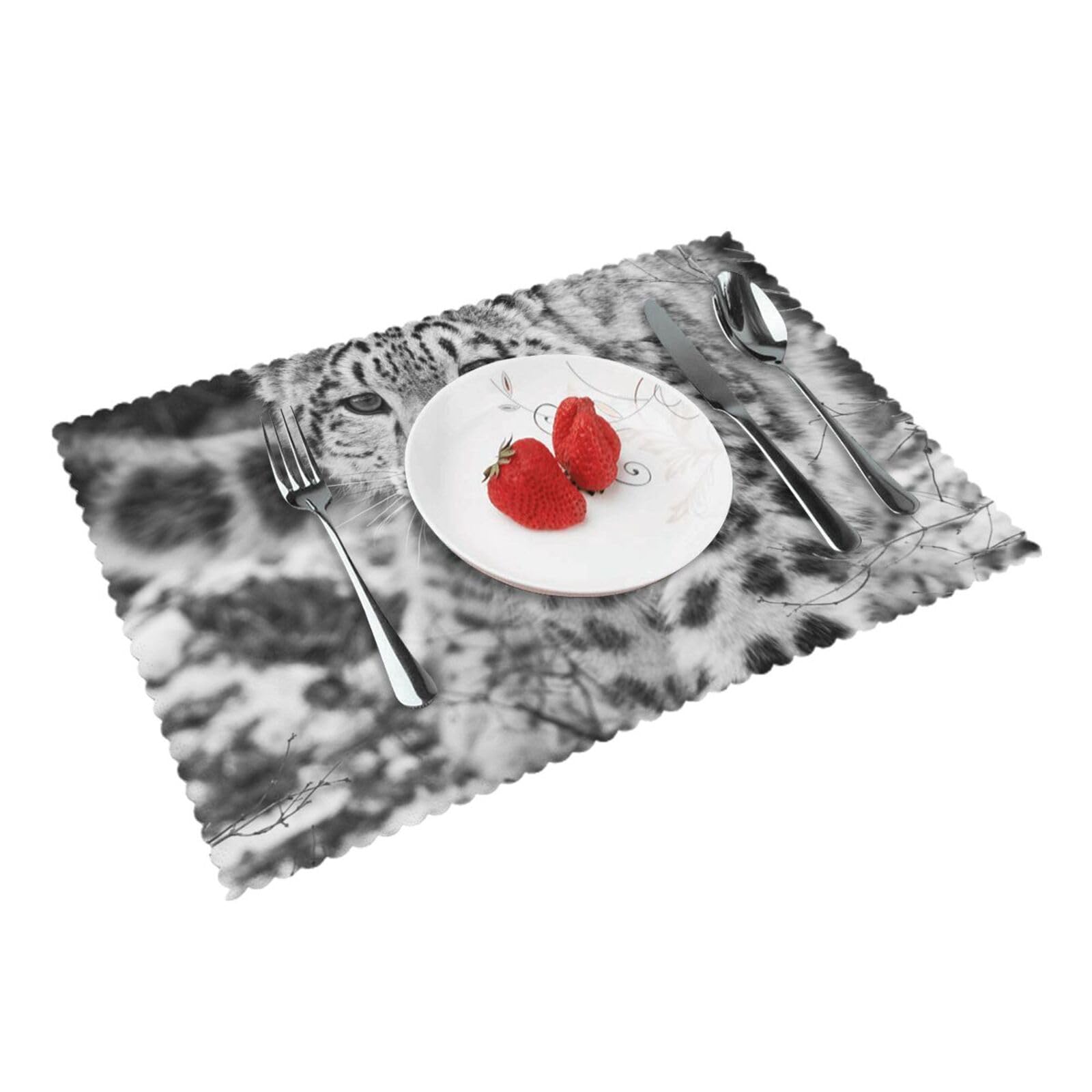 Bnvsadc Snow Leopard 4 Pcs Heat Resistant Placemat 45X30 Cm, Printed Non-Slip Place Mats For Kitchen Dining Table Indoor Outdoor