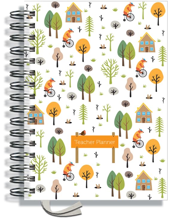 Teacher Planner 2026-2027 A5 size by Pirongs | 8 Lesson Planner for Teachers | Page a day | Undated, Hardback, Wiro-bound Teachers Planner - Woodland