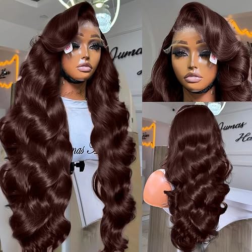 Ilyrion Chocolate Brown Human Hair Wig Pre Plucked 12A Brown Wig Human Hair 13X4 HD Transparent Lace Front Wig Human Hair with Baby Hair Body Wave Human Hair Wig 26Inch