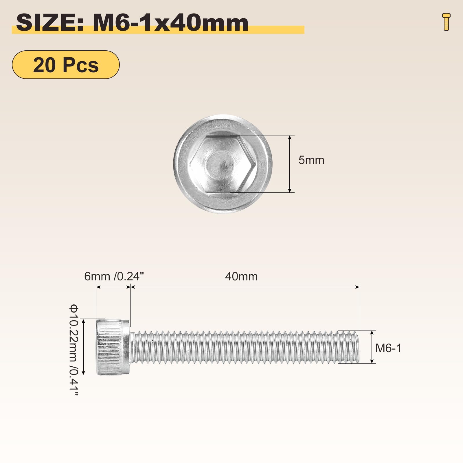METALLIXITY Socket Head Cap Screw(M6-1x40mm)20Pcs, 304 Stainless Steel Allen Socket Drive Metric - Image 2