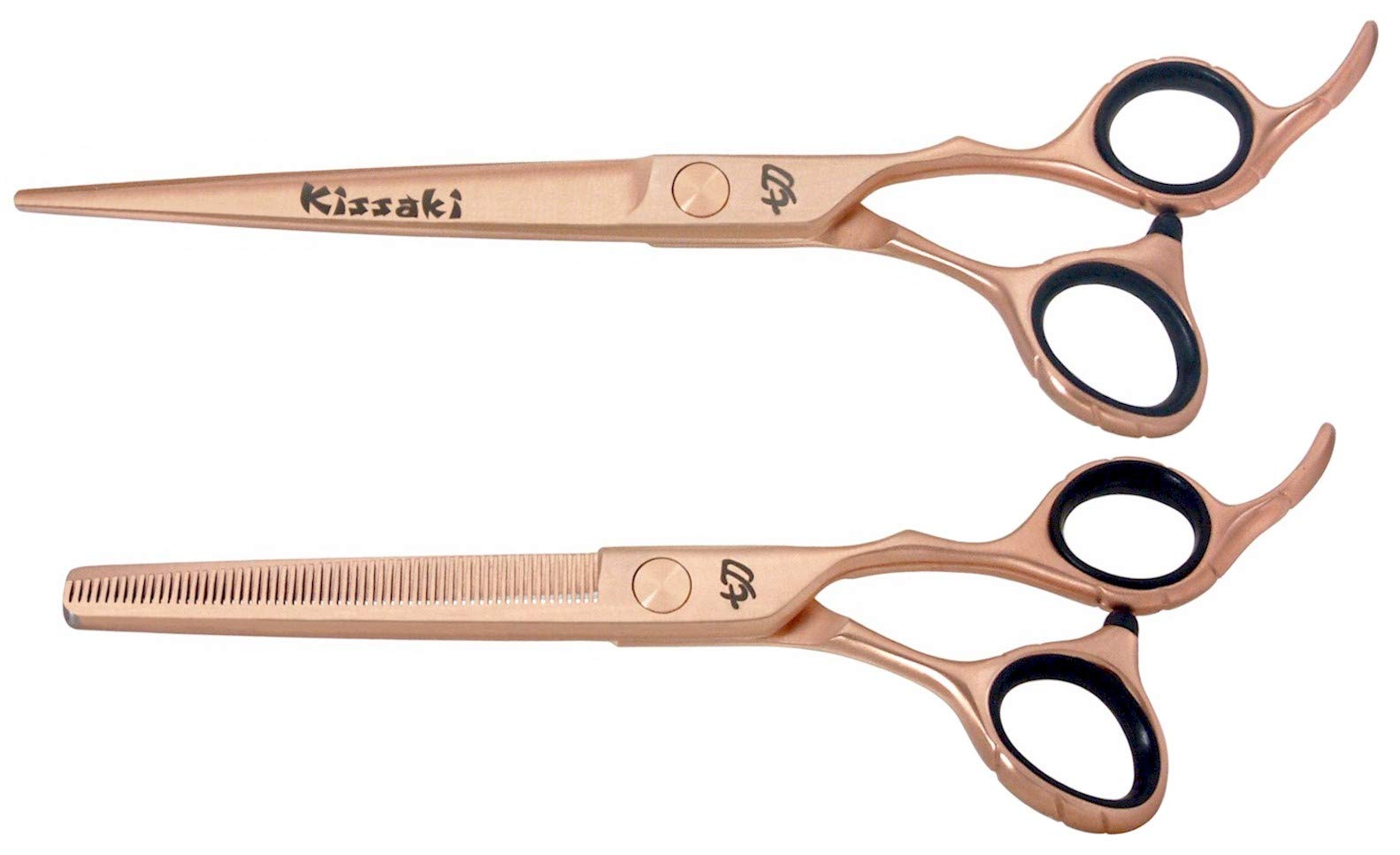 Kissaki Hair Scissors Rose Gold Titanium Futasuji 7.0 inches Hair Cutting Shears and Ishizuki 60 Tooth Blending Thinning Shears Matching Set Combo