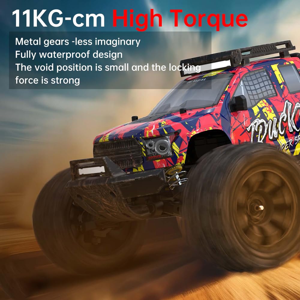 X-Verse 1:14 100 KM/H Macchina Telecomandata Professionale, 4WD Impermeabile Auto Telecomando Motore Brushless, 2,4 GHz All Terrain Offroad RC Truck Truggy per adulti-3 batterie (Giallo)