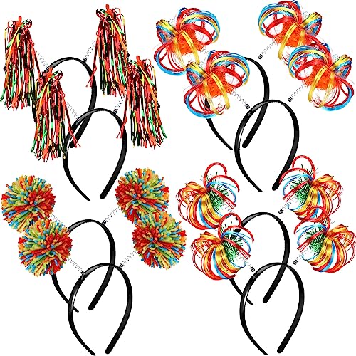 Censen 8 Pcs Back to School Pom Pom Spirit Party Headbands,Colorful