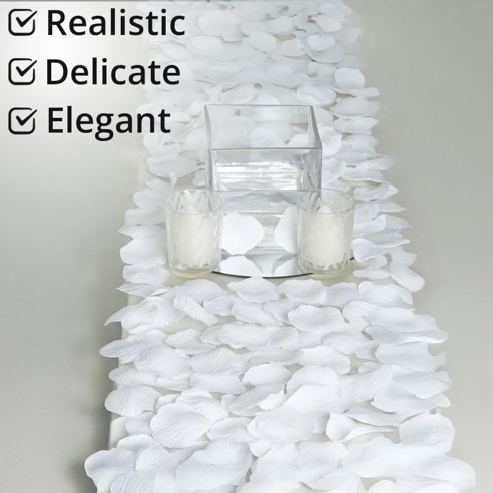 Jonami 1200 Pétalos de Rosa Artificiales Blanco de Seda, Decoración Romántica para el Día de San Valentín Bodas Nupcial Aniversario y Compromiso