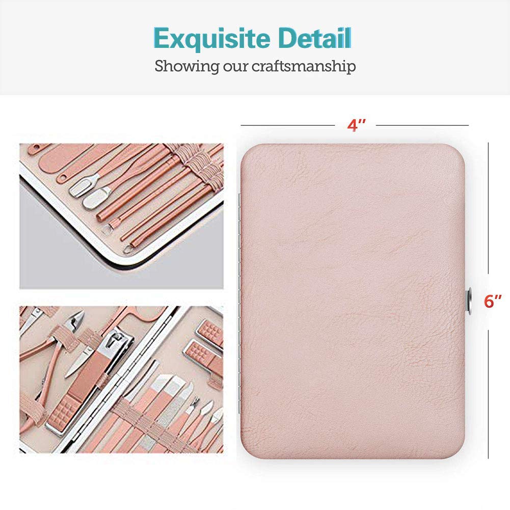 Nail Clippers Set Pedicure Kit 18 in 1 High Precisio Stainless Steel Nail Cutter File Sharp Nail Scissors Manicure Kit Fingernails & Toenails with Portable stylish case (Black) (Pink_18in1) 4