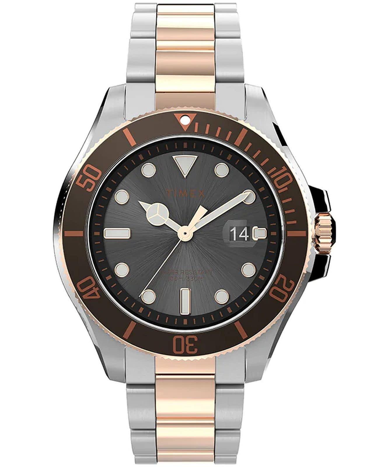 Timex Orologio Al Quarzo Unisex Cassa In Metallo Oro E Cinturino Acciaio - Quadrante Nero Analogico - Modello TW2V02100