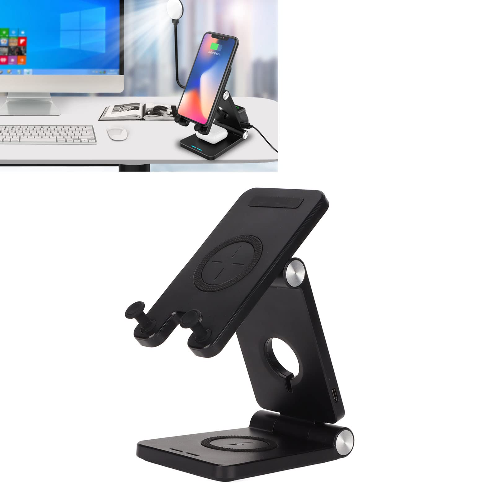 Cargador inalámbrico 4 en 1 estación de carga plegable de 18 W, compatible con carga de auricular de reloj de teléfono móvil(Negro)