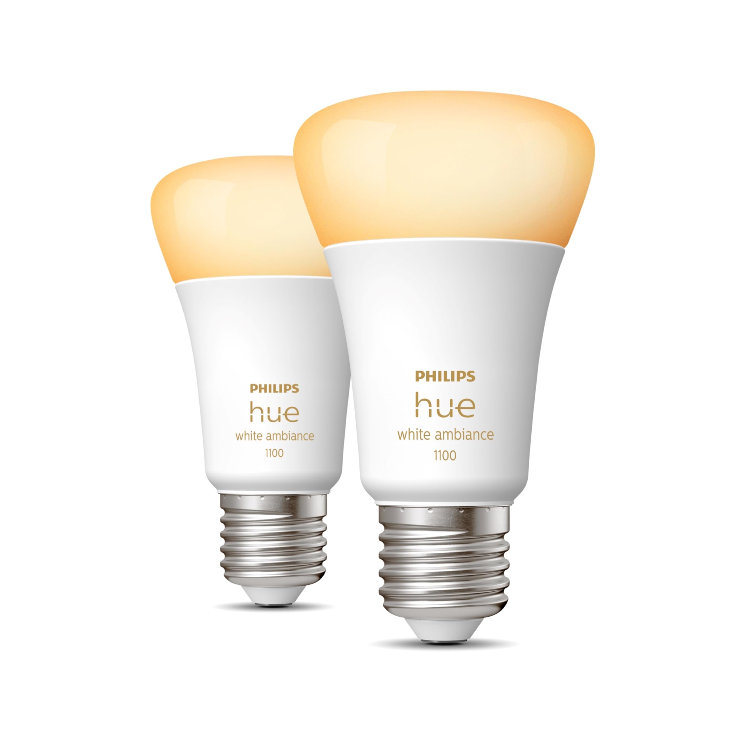 Philips Hue Philips Hue White Ambiance, ampoule LED connectée E27 équivalent 75W, 1100 lumen, compatible Bluetooth, pack de 2, fonctionne avec Alexa, Google Assistant et Apple Homekit