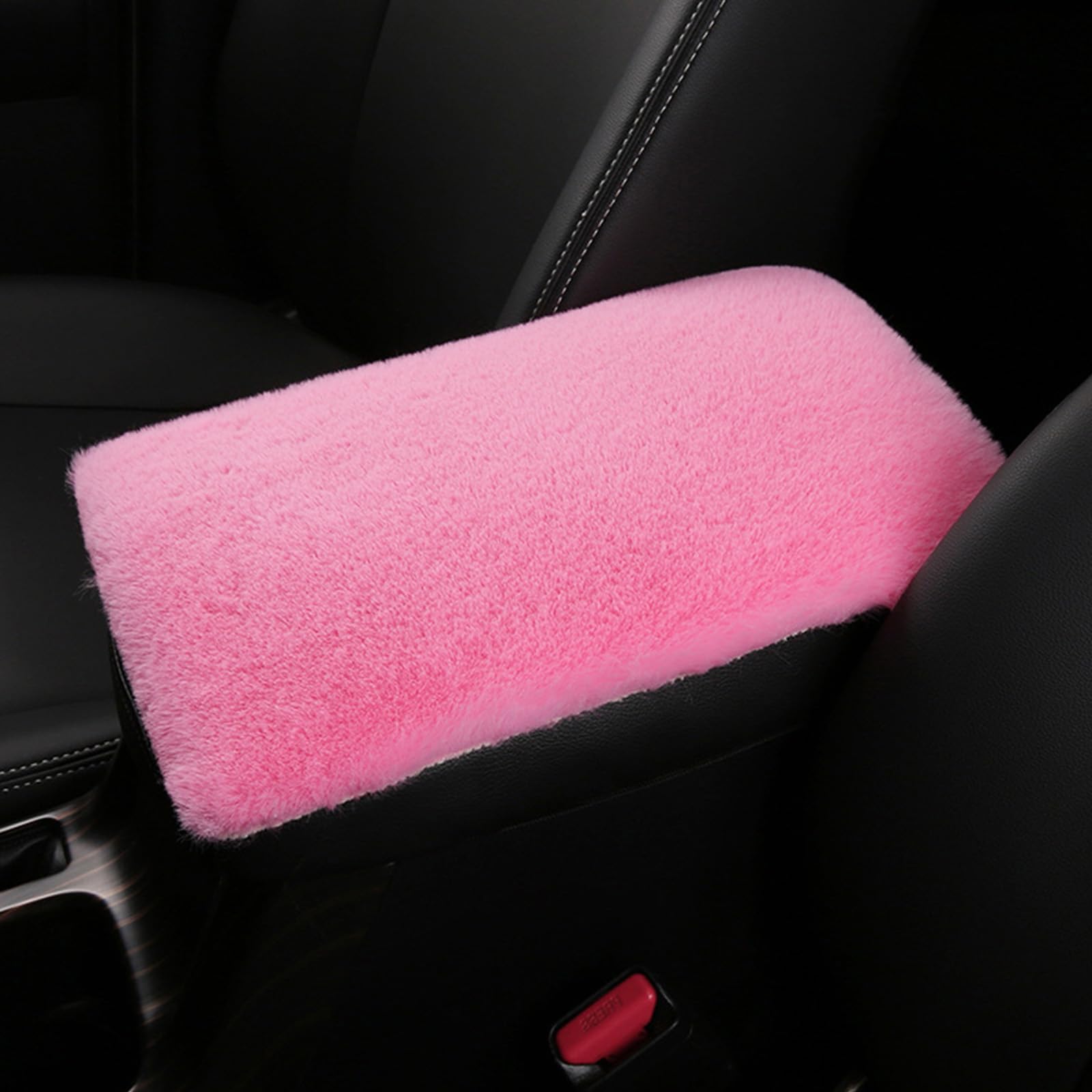 1 PC Car Armrest Box Mat, 11.81" x 7.87" Soft Faux Rabbit Plush Center Console Elbow Pad, Elastic Back Mount Non-Slip Protective Cover, Product Compatible with Most Car Models (Pink)