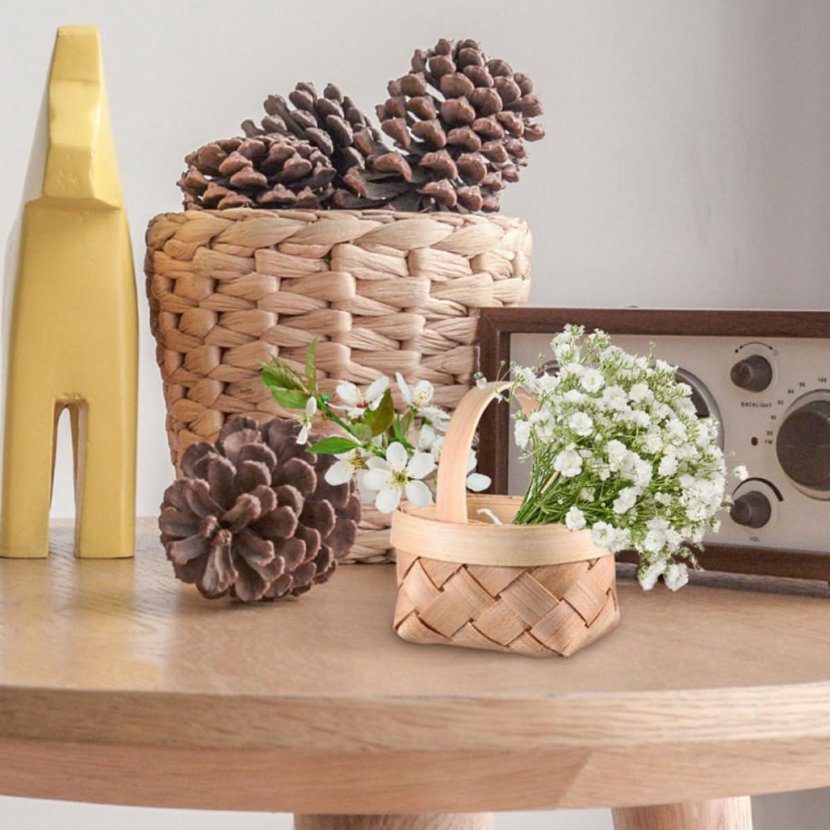 3pcs Mini Woven Basket Wooden Set, Lightweight Portable Decor image 5