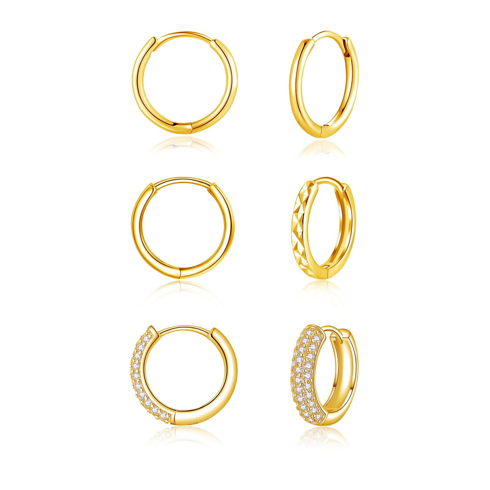 Zolkamery Creolen Silber 925, 925 Sterling Silber Creolen Ohrringe Set für Damen, 3 Paar Hypoallergen Zirkonia Kreolen Huggie Set, Klein Unisex Schlafen Ohrringe für Mehrere Ohrlöcher in 12 15mm