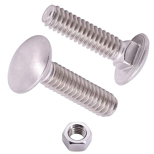 Perno de carro M10-0.059 x 1.181in (8 juegos) DIN603 con tuerca hexagonal DIN934, rosca gruesa completa, acero inoxidable 304 18-8, tornillos de