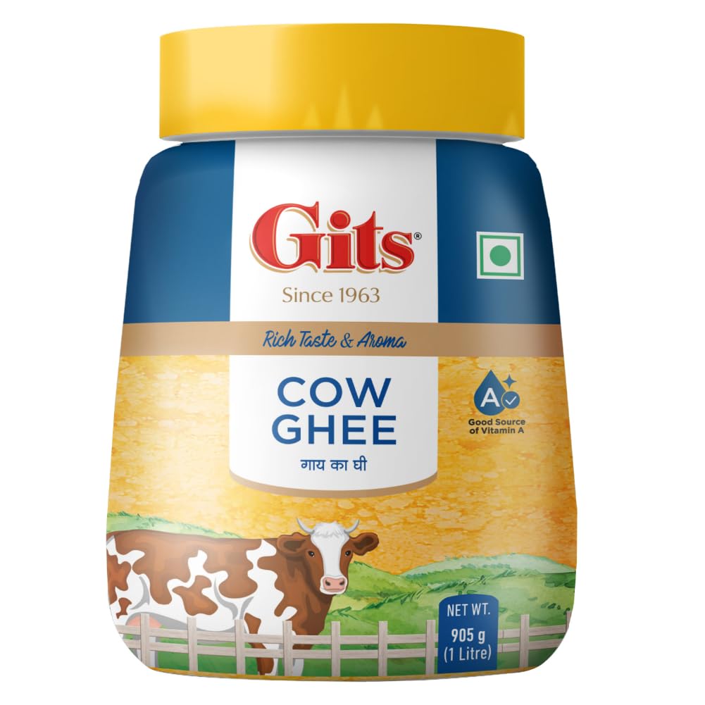 Gits Cow Ghee | 1 ltr Jar | Pack of 1 | Aroma in every drop |Pure Veg | Rich Taste & Aroma|Delicious, Healthy & Nutritious | Good for the Gut, Heart, Skin and Hair