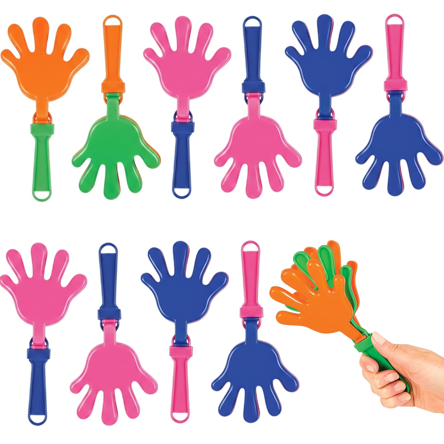 7.5 Inch Hand Clappers, One Dozen Per Order - Kids, Multicolor