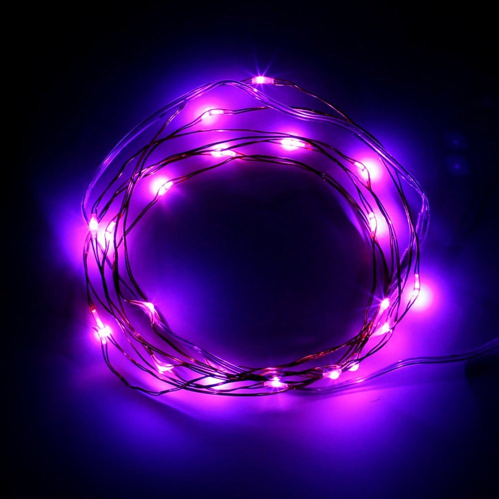 BZONE 20 LED 7 Feet Purple Color Micro LED String Lights Battery Operated Silver Color Copper Wire Lights