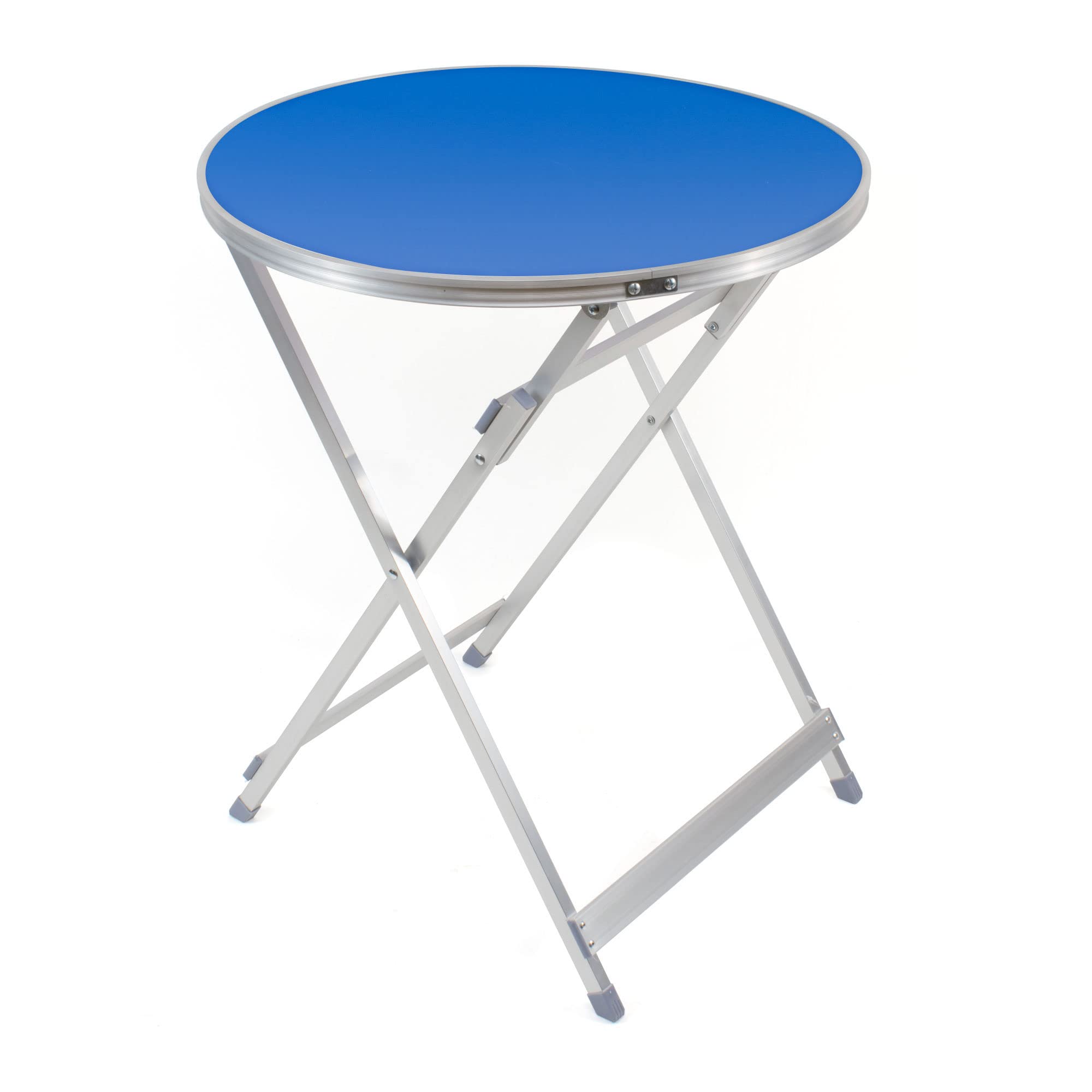 THE SECRET HOME Mesa Plegable Multifuncional Redonda de Madera Contrachapada y Aluminio D.60x70 cm Color Azul para Jardín, Terraza, Balcón o Picnic