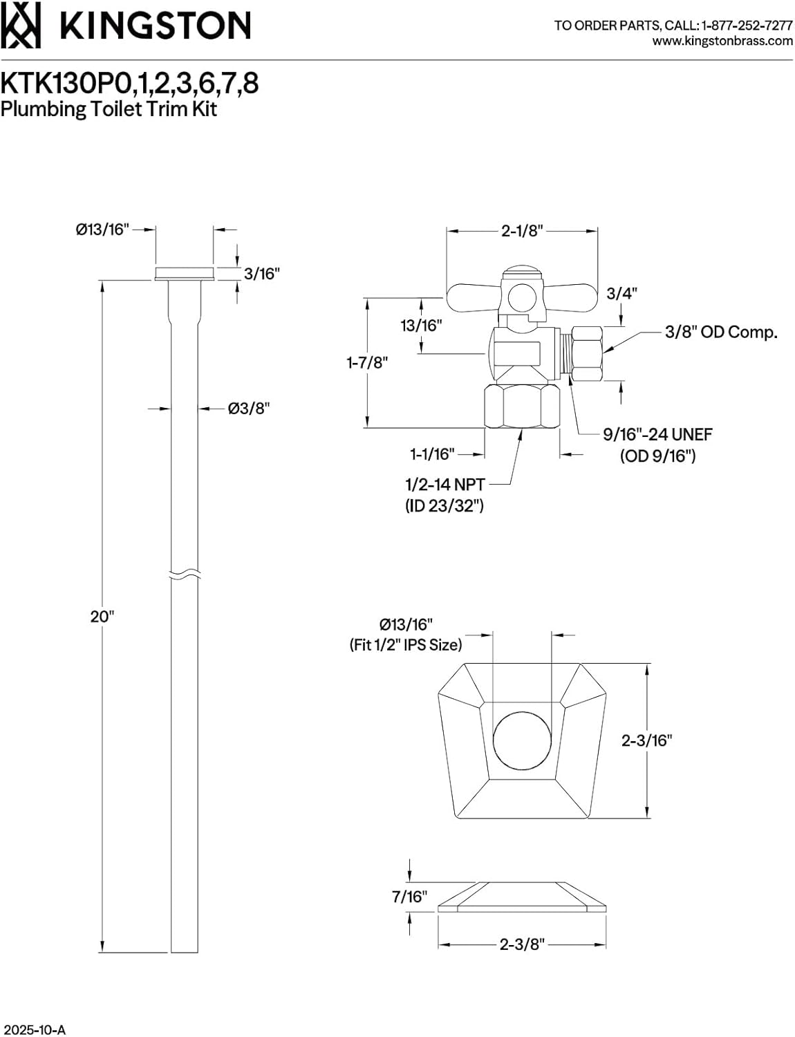Kingston Brass KTK130P3 Trapeze Plumbing Toilet Trim Kit with Flange, Antique Brass