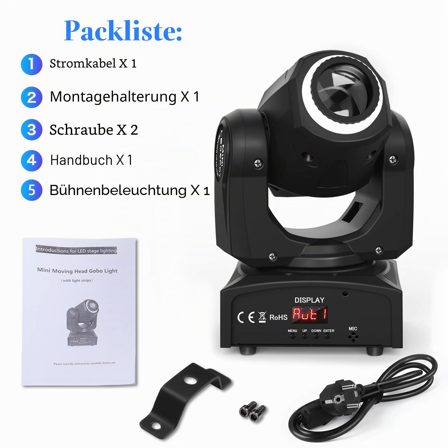 50W LED Strahl Moving Head Bühnenlicht RGBW Beam 8 Muster 8 Farben Strobe-Effekt DMX512 professionelle Ausrüstung geeignet für DJ Performance Party KTV (2PCS)