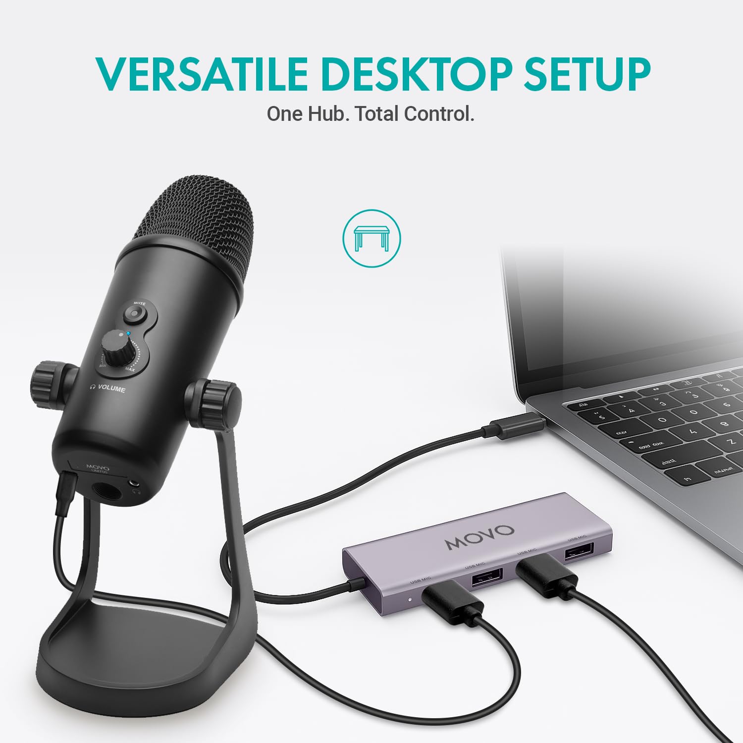 Movo Set di apparecchiature per podcast USB per 2 - Interfaccia USB con 2 microfoni a condensatore UM700 - Hub alimentato a 4 porte per streaming, podcasting, interviste (con 2 microfoni)