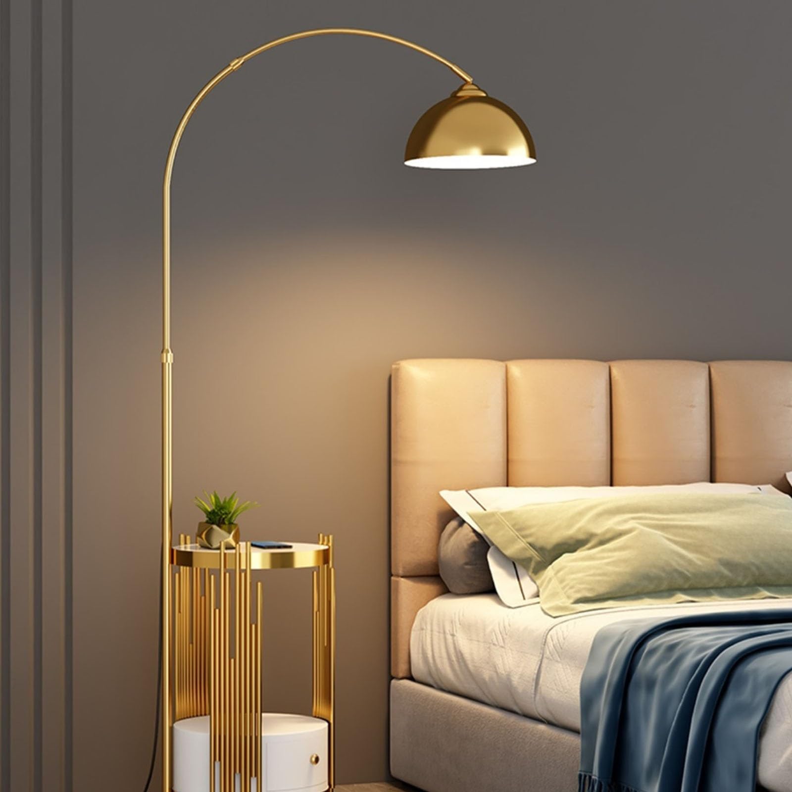 Luce da terra Lampada da terra con tavolo e cassetti, lampada in legno massello lampadina a LED, palo alto for camera letto, ufficio Lampada d'angolo