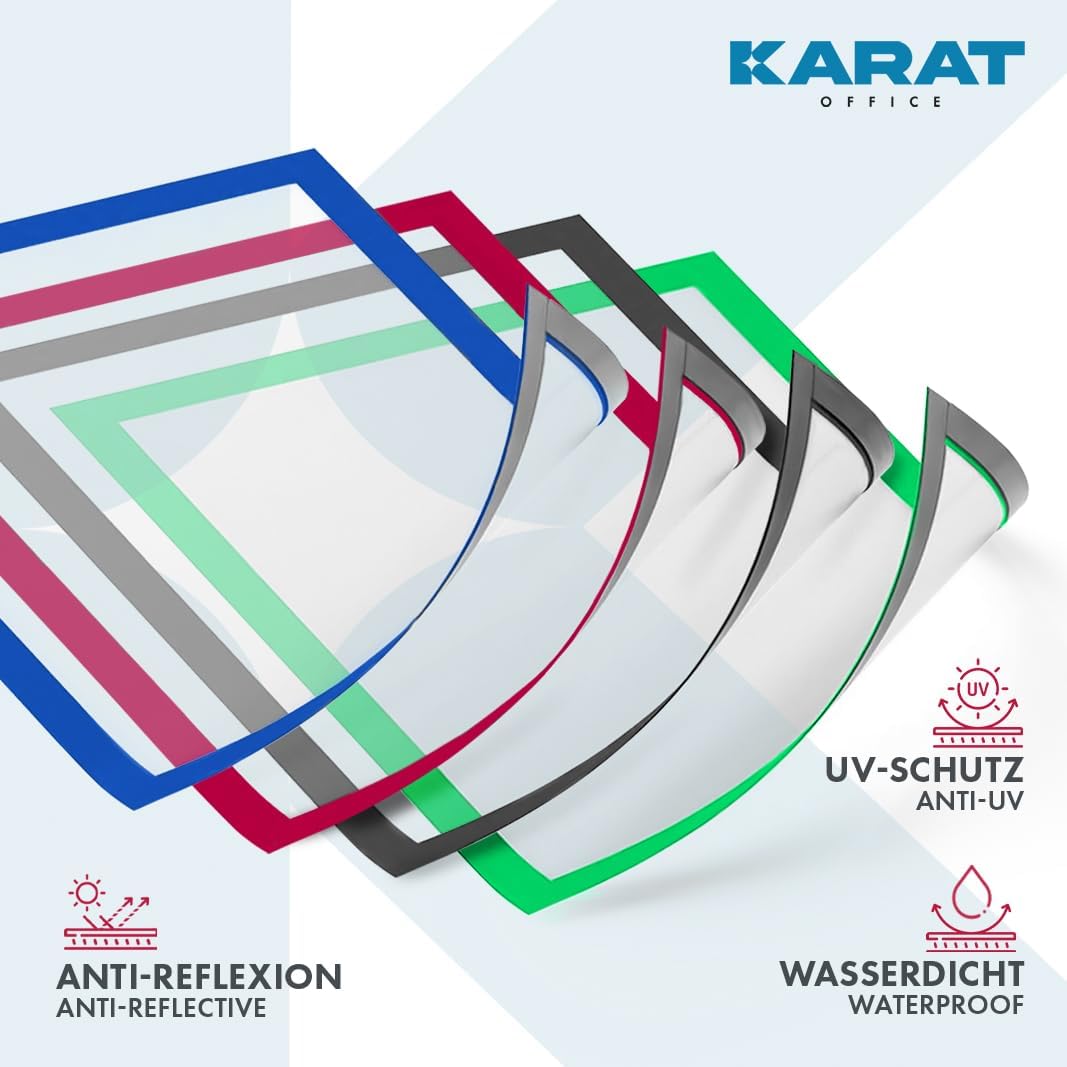 KARAT 5er Set Magnetrahmen DIN A4 Rahmen für Kinderzeichnungen, Dokumentenhalter, Infotasche, magnetische Bilderrahmen für Angebotsschilder, Blatthalter Dokumententasche (Außenmaß 23,3 x 32,5cm, Rot)