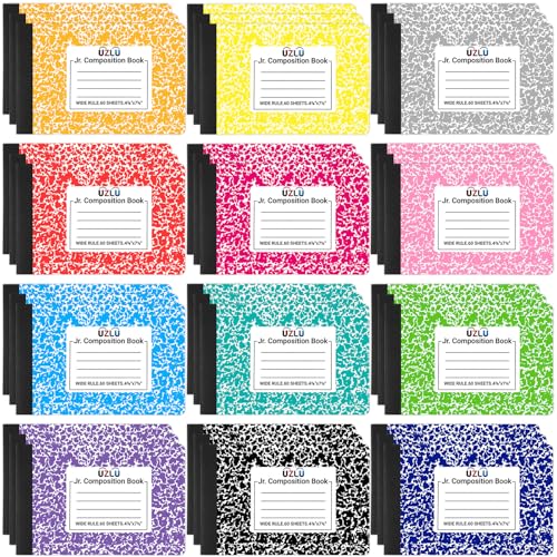 UZLU 36 Pack Half Size Composition Notebooks 4-7/8 x 7.5 Inch Wide Ruled