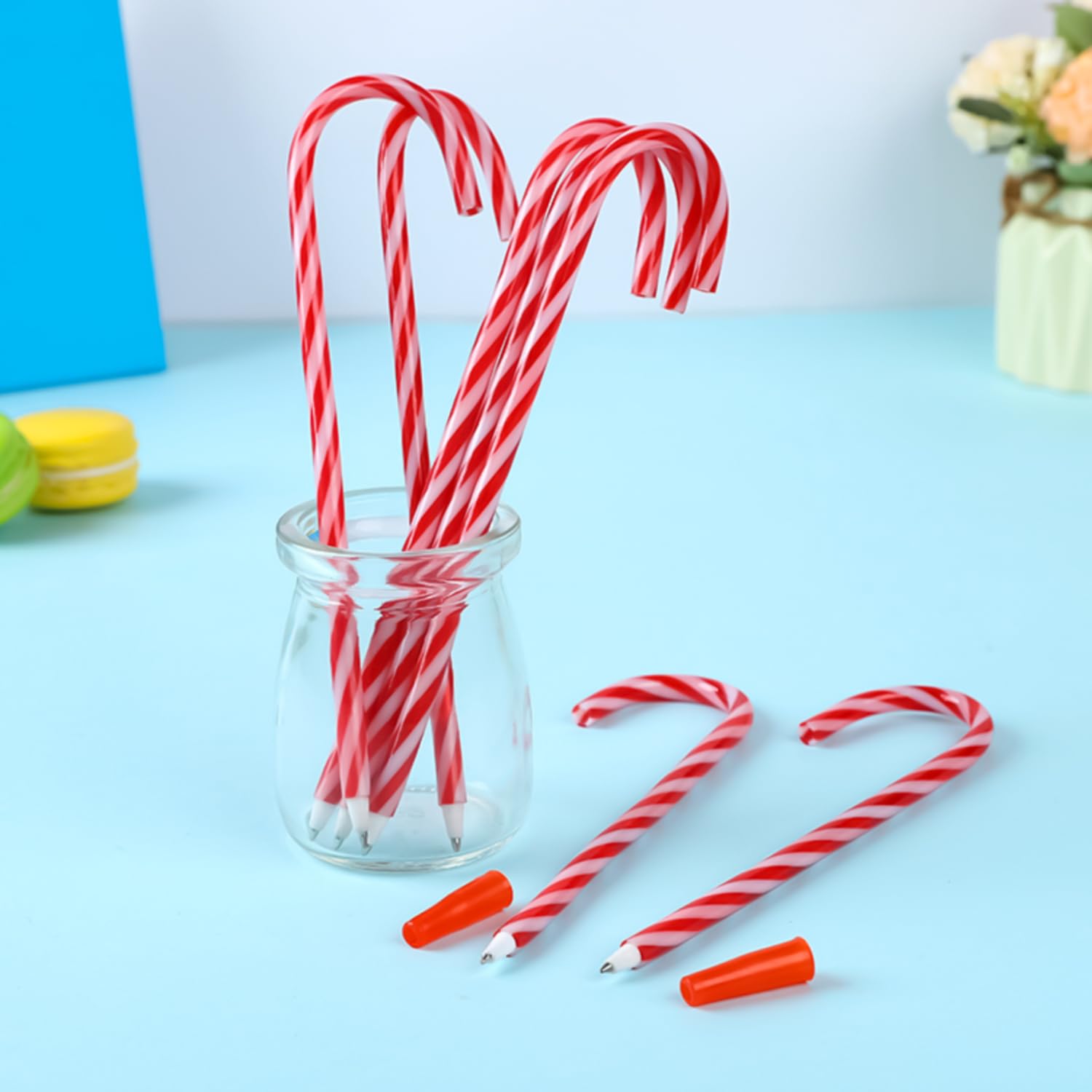 HAICN Christmas Candy Cane Pens Red Novelty Striped Crutch Pens Funny Present Stationery Supplies for Christmas Accessories (12) - Image 3