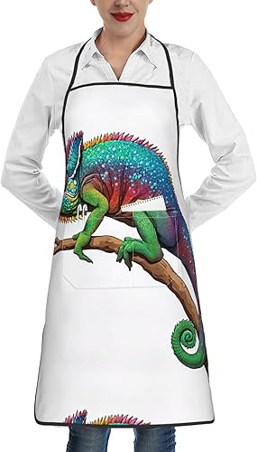 Unisex Apron With Pocket, Chameleon Listen Music Chef Apron For Cooking, Bbq & Crafts, Spillproof Kitchen Protection Bib With Large Utility Pocket