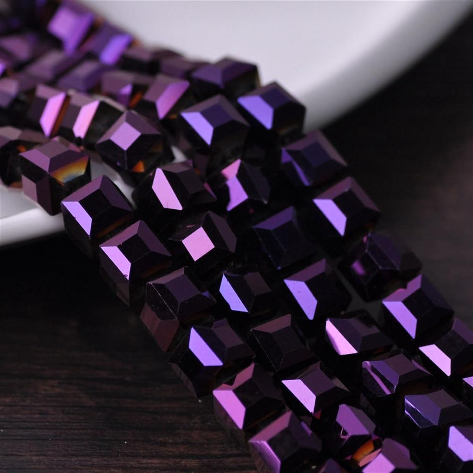 JINFEUGE 4/6Mm Glass Loose Crafts Beads Cube Square Faceted Czech Crystal for Home DIY Jewelry Making/Purple/4Mm 100Pcs